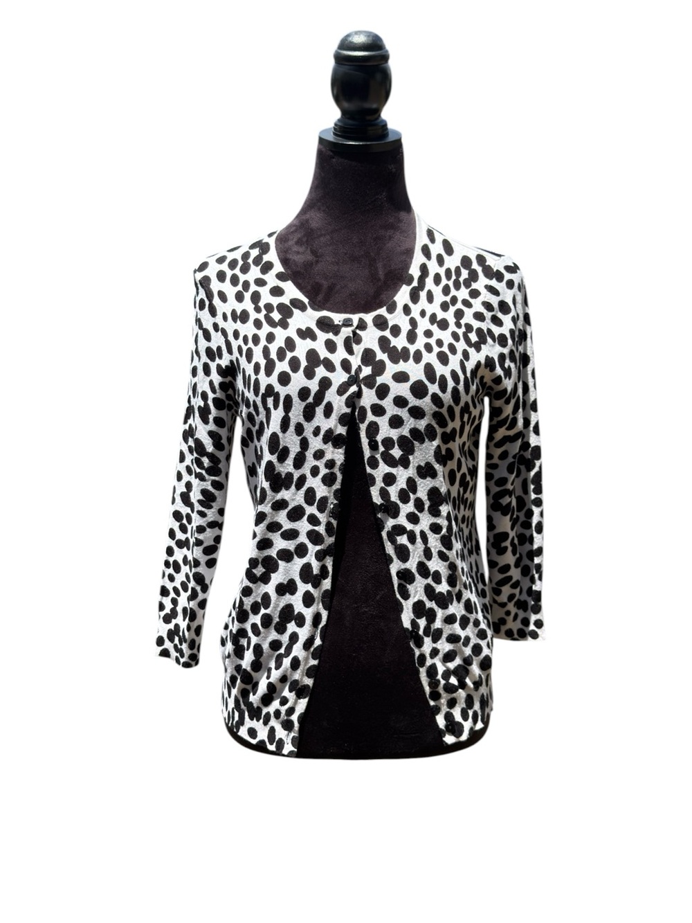 Joseph A Dalmatian Polka Dot Striped Cardigan PM Black White Mixed Print